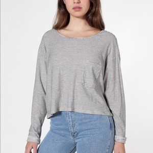 AA Striped Long sleeve Cropped Pocket Tee
